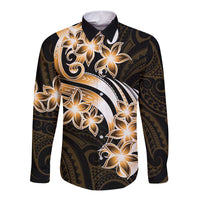 Plumeria Tribal Tattoo Long Sleeve Button Shirt Gold Polynesian Pattern LT9 Unisex Gold - Polynesian Pride