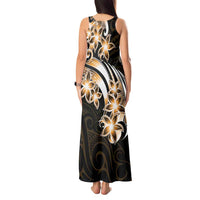 Plumeria Tribal Tattoo Tank Maxi Dress Gold Polynesian Pattern