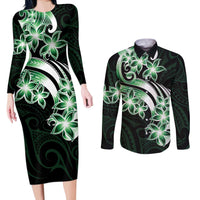 Plumeria Tribal Tattoo Couples Matching Long Sleeve Bodycon Dress and Long Sleeve Button Shirt Green Polynesian Pattern LT9 Green - Polynesian Pride