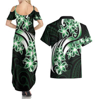 Plumeria Tribal Tattoo Couples Matching Summer Maxi Dress and Hawaiian Shirt Green Polynesian Pattern LT9 - Polynesian Pride