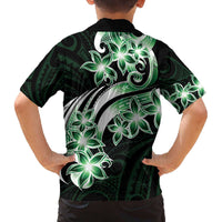 Plumeria Tribal Tattoo Family Matching Off The Shoulder Long Sleeve Dress and Hawaiian Shirt Green Polynesian Pattern