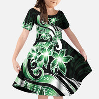 Plumeria Tribal Tattoo Family Matching Short Sleeve Bodycon Dress and Hawaiian Shirt Green Polynesian Pattern LT9 Daughter's Dress Green - Polynesian Pride