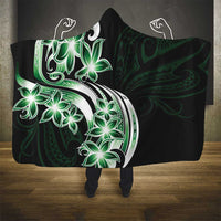 Plumeria Tribal Tattoo Hooded Blanket Green Polynesian Pattern