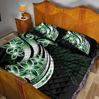 Plumeria Tribal Tattoo Quilt Bed Set Green Polynesian Pattern