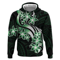 Plumeria Tribal Tattoo Zip Hoodie Green Polynesian Pattern