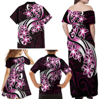 Plumeria Tribal Tattoo Family Matching Off Shoulder Maxi Dress and Hawaiian Shirt Pink Polynesian Pattern LT9 - Polynesian Pride