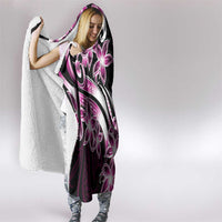 Plumeria Tribal Tattoo Hooded Blanket Pink Polynesian Pattern