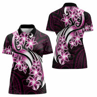 Plumeria Tribal Tattoo Women Polo Shirt Pink Polynesian Pattern