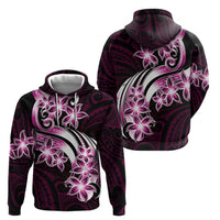 Plumeria Tribal Tattoo Zip Hoodie Pink Polynesian Pattern