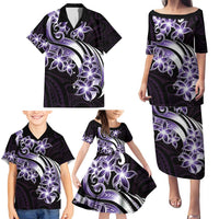 Plumeria Tribal Tattoo Family Matching Puletasi and Hawaiian Shirt Purple Polynesian Pattern LT9 - Polynesian Pride