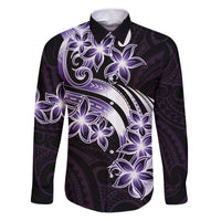 Plumeria Tribal Tattoo Family Matching Puletasi and Hawaiian Shirt Purple Polynesian Pattern LT9 Dad's Shirt - Long Sleeve Purple - Polynesian Pride