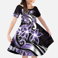 Plumeria Tribal Tattoo Family Matching Short Sleeve Bodycon Dress and Hawaiian Shirt Purple Polynesian Pattern LT9 Daughter's Dress Purple - Polynesian Pride