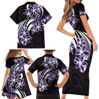 Plumeria Tribal Tattoo Family Matching Short Sleeve Bodycon Dress and Hawaiian Shirt Purple Polynesian Pattern LT9 - Polynesian Pride