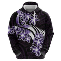 Plumeria Tribal Tattoo Zip Hoodie Purple Polynesian Pattern