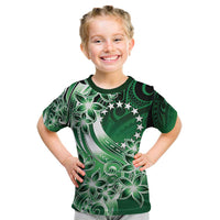 Cook Islands Tattoo Kid T Shirt Plumeria Polynesian Pattern LT9 Green - Polynesian Pride