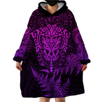 Personalised New Zealand Rugby Wearable Blanket Hoodie Silver Fern All Black Mix Ta Moko Purple Style LT9 - Polynesian Pride