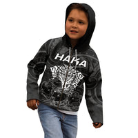 Personalised New Zealand Rugby Kid Hoodie Aotearoa Ka Mate Haka All Black Mix Ta Moko White Style LT9 - Polynesian Pride