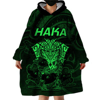 Personalised New Zealand Rugby Wearable Blanket Hoodie Aotearoa Ka Mate Haka All Black Mix Ta Moko Green Style LT9 - Polynesian Pride