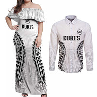 World Rugby Cook Islands Couples Matching Off Shoulder Maxi Dress and Long Sleeve Button Shirt Kukis Make History - Polynesian Pride