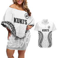World Rugby Cook Islands Couples Matching Off Shoulder Short Dress and Hawaiian Shirt Kukis Make History LT9 White - Polynesian Pride
