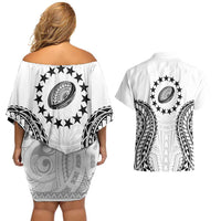 World Rugby Cook Islands Couples Matching Off Shoulder Short Dress and Hawaiian Shirt Kukis Make History LT9 - Polynesian Pride