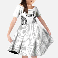 World Rugby Cook Islands Family Matching Off Shoulder Maxi Dress and Hawaiian Shirt Kukis Make History LT9 Daughter's Dress White - Polynesian Pride