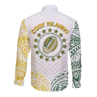 World Rugby Cook Islands Long Sleeve Button Shirt White Polynesian Tribal Pattern - Polynesian Pride