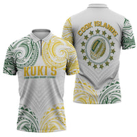 World Rugby Cook Islands Zipper Polo Shirt White Polynesian Tribal Pattern - Polynesian Pride