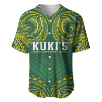 World Rugby Cook Islands Baseball Jersey Green Polynesian Tribal Pattern - Polynesian Pride
