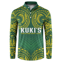 World Rugby Cook Islands Button Sweatshirt Green Polynesian Tribal Pattern - Polynesian Pride