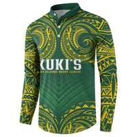World Rugby Cook Islands Button Sweatshirt Green Polynesian Tribal Pattern - Polynesian Pride