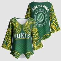 World Rugby Cook Islands Kimono Sleeve Blouse Green Polynesian Tribal Pattern - Polynesian Pride