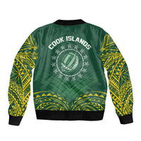 World Rugby Cook Islands Sleeve Zip Bomber Jacket Green Polynesian Tribal Pattern - Polynesian Pride