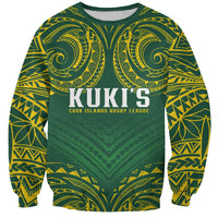 World Rugby Cook Islands Sweatshirt Green Polynesian Tribal Pattern - Polynesian Pride