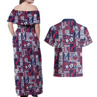 Guam Felis Pasgua Couples Matching Off Shoulder Maxi Dress and Hawaiian Shirt Pacific Patchwork Xmas Vibes - Polynesian Pride