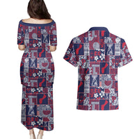 Guam Felis Pasgua Couples Matching Puletasi and Hawaiian Shirt Pacific Patchwork Xmas Vibes - Polynesian Pride