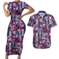 Guam Felis Pasgua Couples Matching Short Sleeve Bodycon Dress and Hawaiian Shirt Pacific Patchwork Xmas Vibes - Polynesian Pride