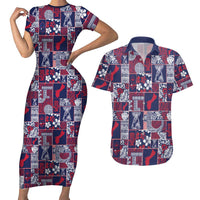 Guam Felis Pasgua Couples Matching Short Sleeve Bodycon Dress and Hawaiian Shirt Pacific Patchwork Xmas Vibes LT9 Blue - Polynesian Pride