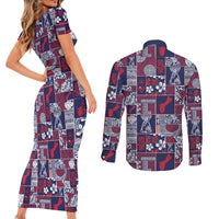Guam Felis Pasgua Couples Matching Short Sleeve Bodycon Dress and Long Sleeve Button Shirt Pacific Patchwork Xmas Vibes - Polynesian Pride