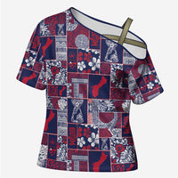 Guam Felis Pasgua Cross Shoulder Shirt Pacific Patchwork Xmas Vibes LT9 Female Blue - Polynesian Pride