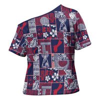 Guam Felis Pasgua Cross Shoulder Shirt Pacific Patchwork Xmas Vibes LT9 - Polynesian Pride