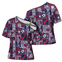 Guam Felis Pasgua Cross Shoulder Shirt Pacific Patchwork Xmas Vibes - Polynesian Pride