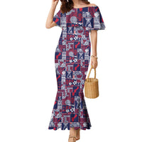 Guam Felis Pasgua Family Matching Mermaid Dress and Hawaiian Shirt Pacific Patchwork Xmas Vibes LT9 Mom's Dress Blue - Polynesian Pride
