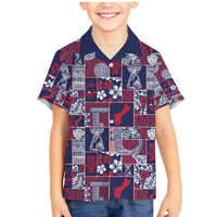 Guam Felis Pasgua Family Matching Mermaid Dress and Hawaiian Shirt Pacific Patchwork Xmas Vibes LT9 Son's Shirt Blue - Polynesian Pride
