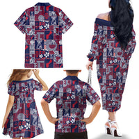 Guam Felis Pasgua Family Matching Off The Shoulder Long Sleeve Dress and Hawaiian Shirt Pacific Patchwork Xmas Vibes - Polynesian Pride