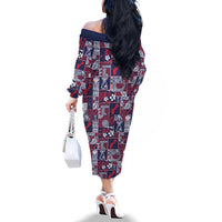 Guam Felis Pasgua Family Matching Off The Shoulder Long Sleeve Dress and Hawaiian Shirt Pacific Patchwork Xmas Vibes - Polynesian Pride