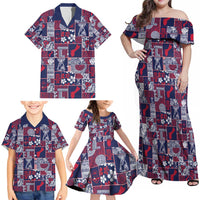 Guam Felis Pasgua Family Matching Off Shoulder Maxi Dress and Hawaiian Shirt Pacific Patchwork Xmas Vibes - Polynesian Pride