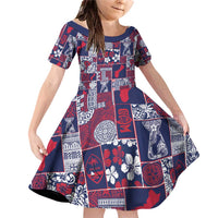 Guam Felis Pasgua Family Matching Off Shoulder Short Dress and Hawaiian Shirt Pacific Patchwork Xmas Vibes LT9 Daughter's Dress Blue - Polynesian Pride