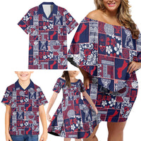 Guam Felis Pasgua Family Matching Off Shoulder Short Dress and Hawaiian Shirt Pacific Patchwork Xmas Vibes LT9 - Polynesian Pride