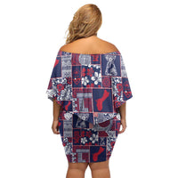 Guam Felis Pasgua Family Matching Off Shoulder Short Dress and Hawaiian Shirt Pacific Patchwork Xmas Vibes - Polynesian Pride